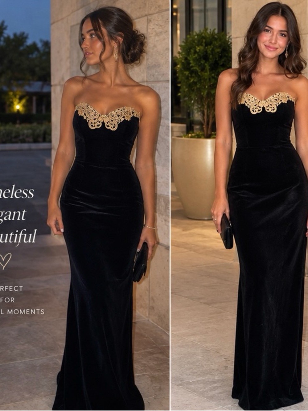 Gunne Sax Jessica McClintock Strapless Sweetheart Embroidery Dress Black Velour